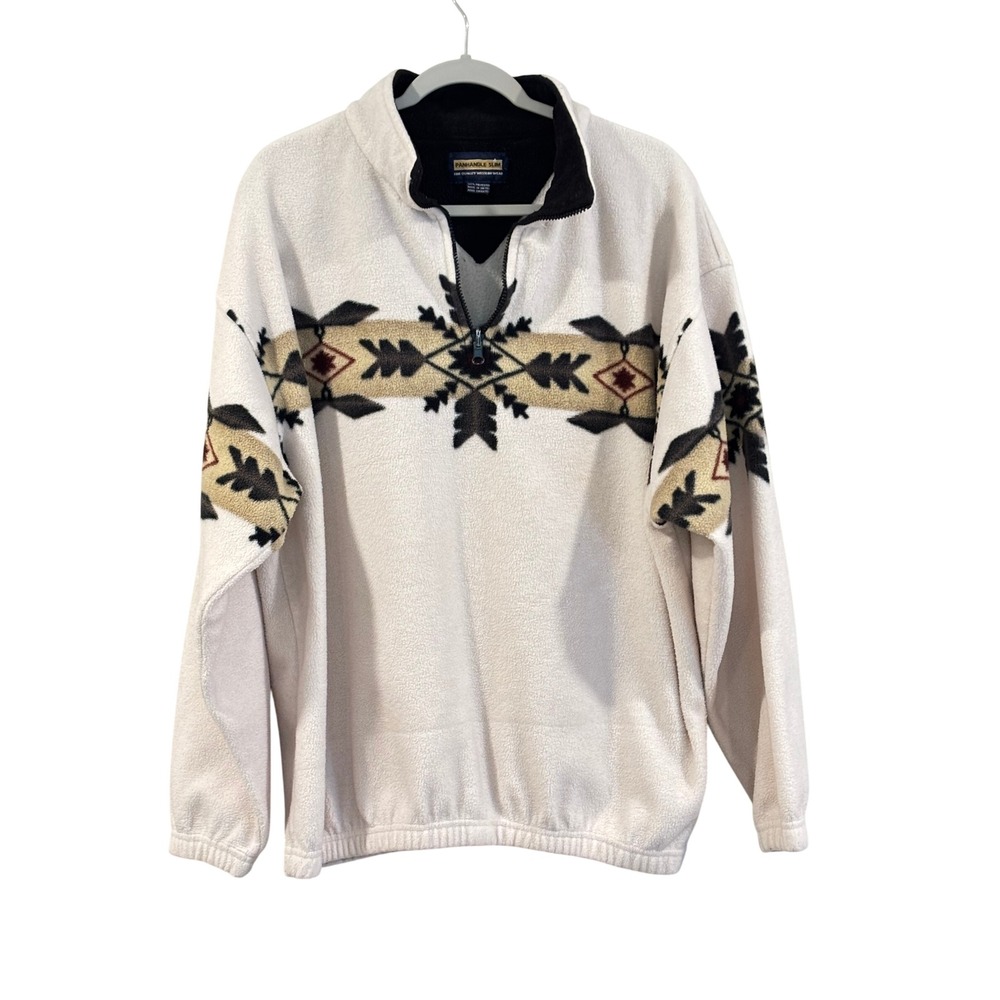 Panhandle Slim Fleece Pullover Cream Southwestern Aztec Quarter Zip Mens XL